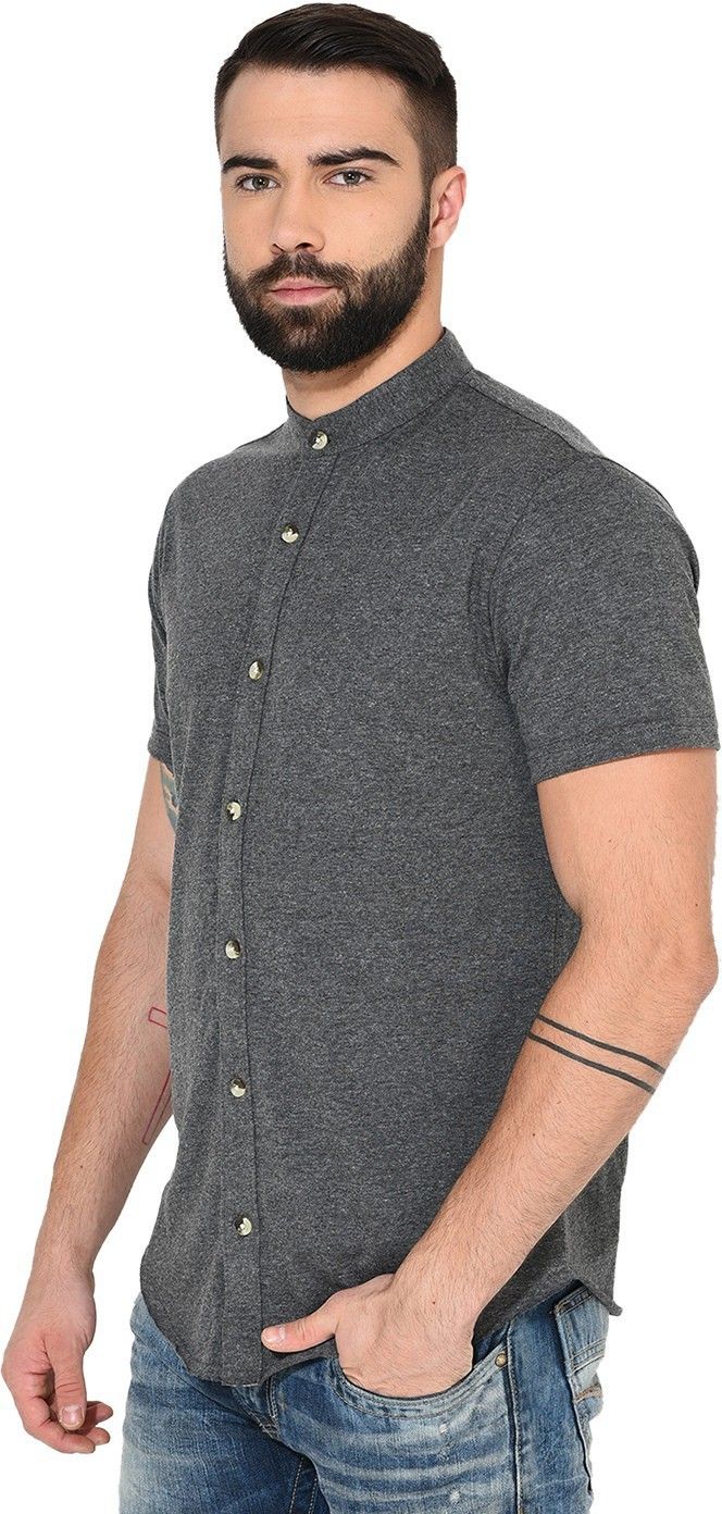 Anthra Men Mandarin Collar Solid Shirt