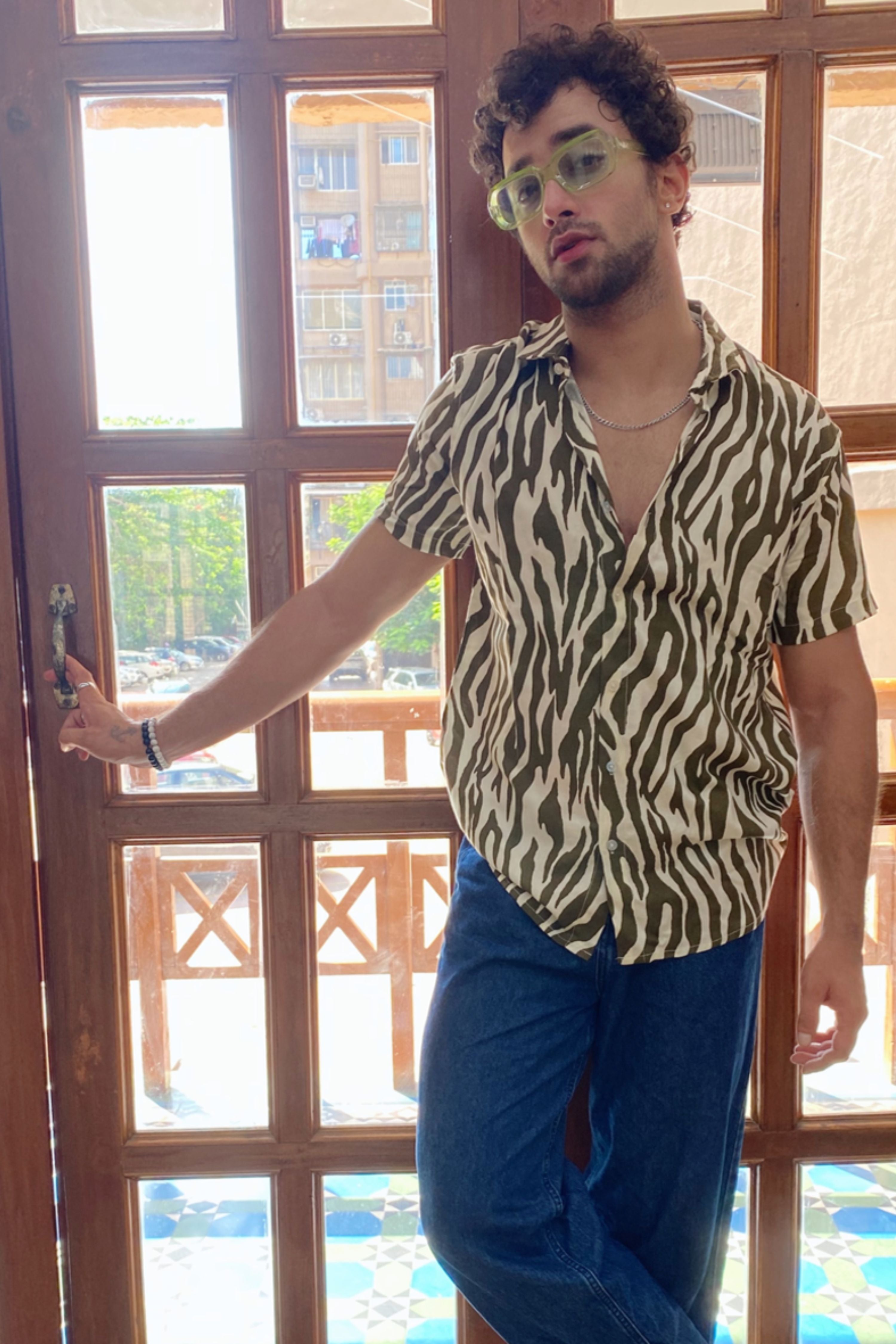 Olive White Leopard Printed Shirt