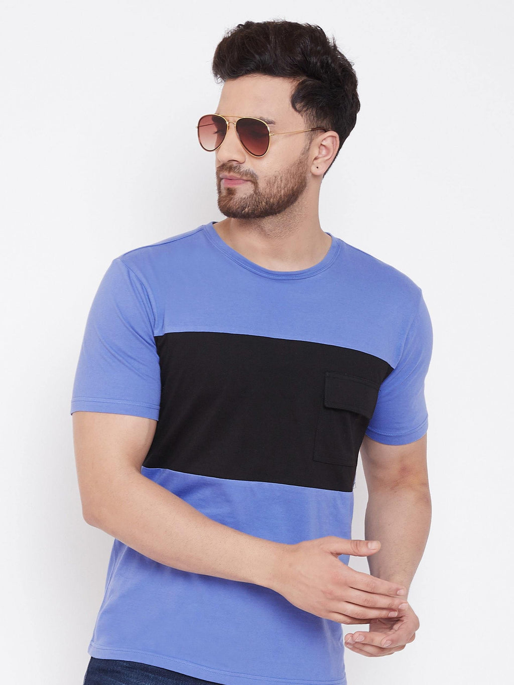 Blue Half Sleeve Men Round Neck T-Shirt