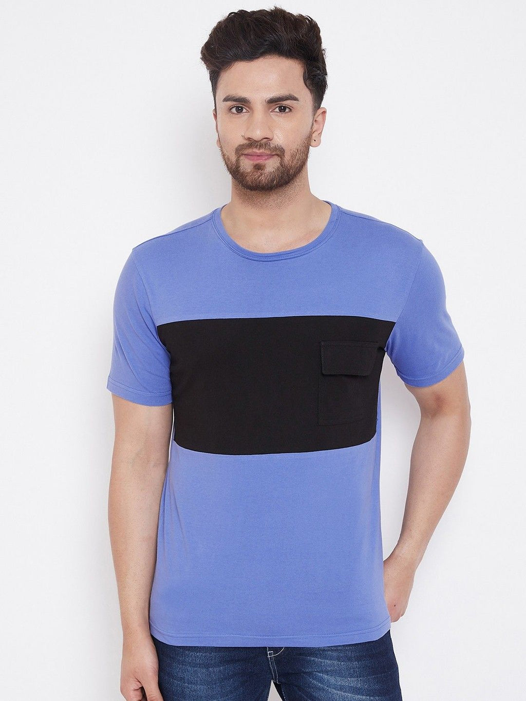 Blue Half Sleeve Men Round Neck T-Shirt