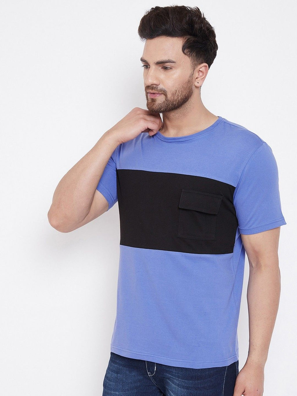 Blue Half Sleeve Men Round Neck T-Shirt