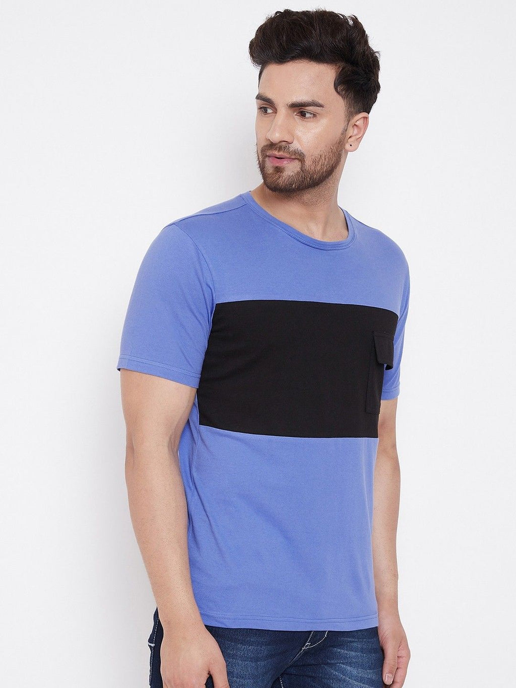 Blue Half Sleeve Men Round Neck T-Shirt