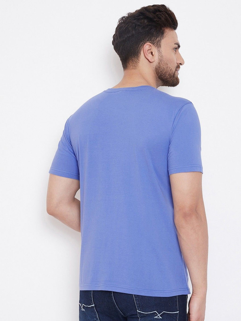 Blue Half Sleeve Men Round Neck T-Shirt
