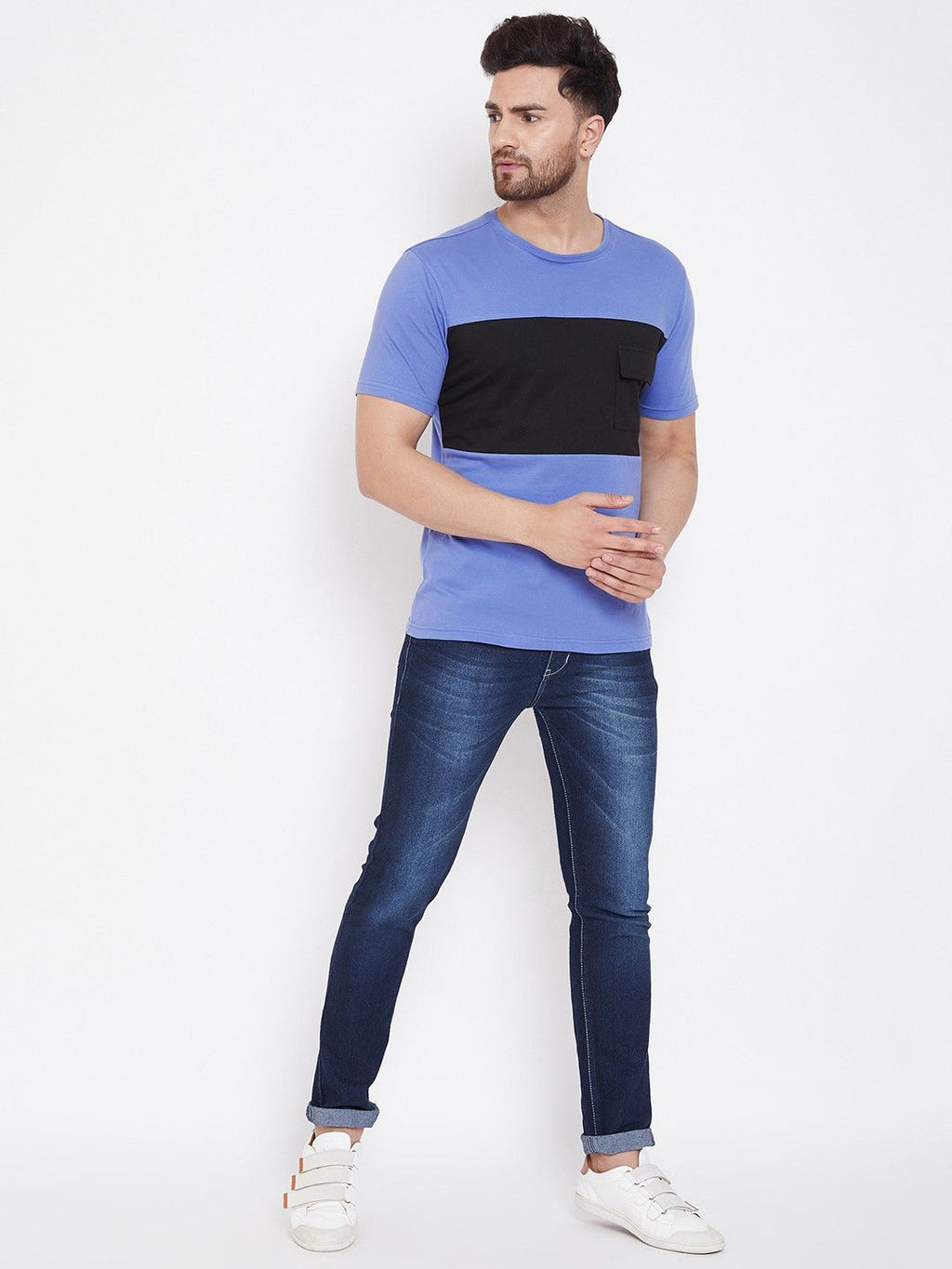 Blue Half Sleeve Men Round Neck T-Shirt