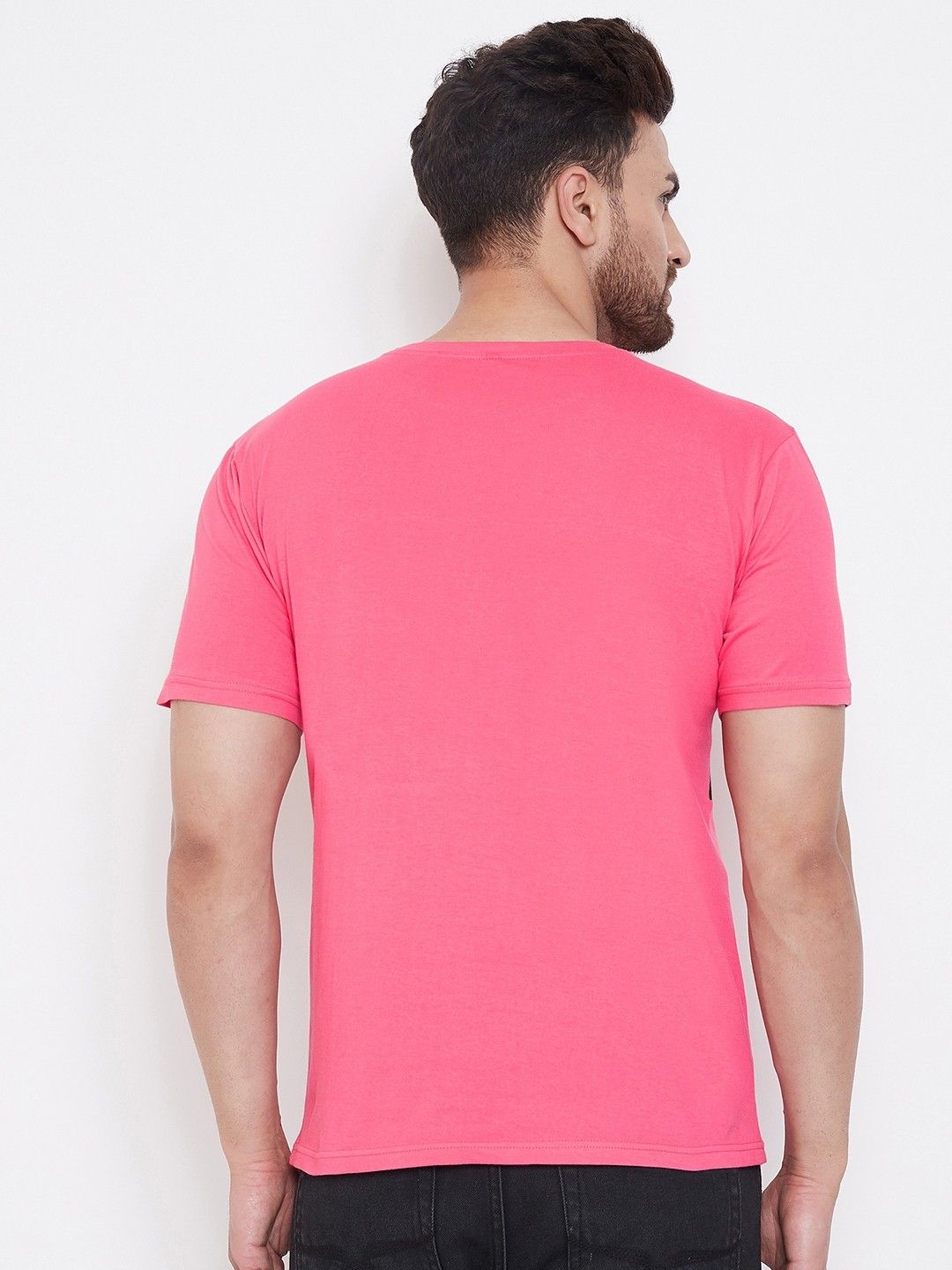 Pink Men Half Sleeve Color Block T-Shirt