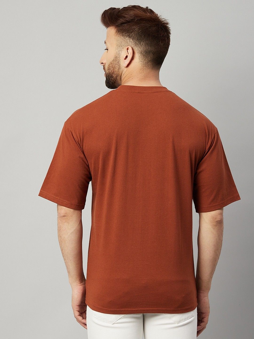 Brown Men Round Neck Oversized T-Shirt