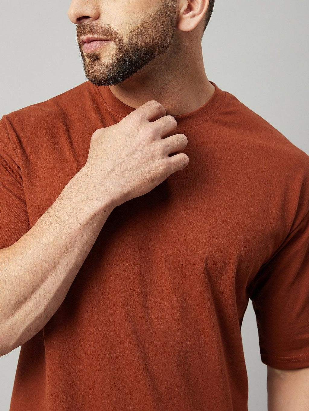 Brown Men Round Neck Oversized T-Shirt