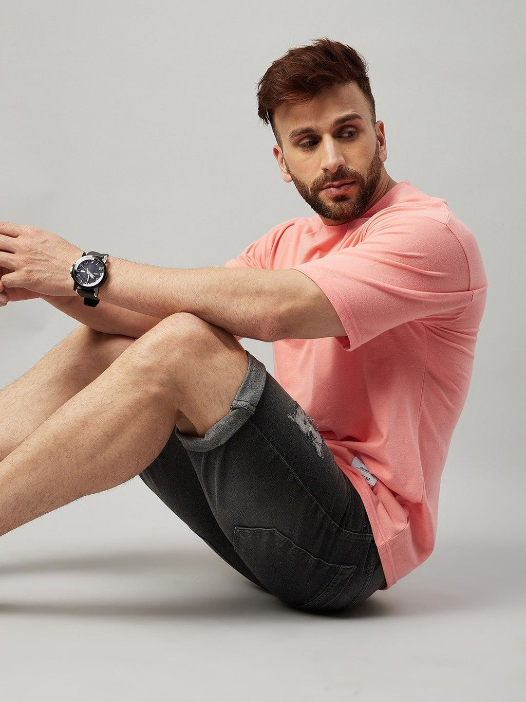 Coral Men Round Neck Oversized T-Shirt