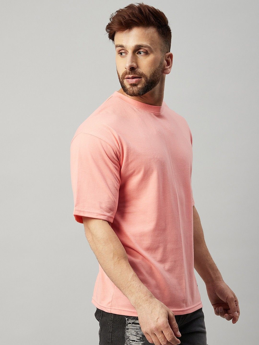 Coral Men Round Neck Oversized T-Shirt