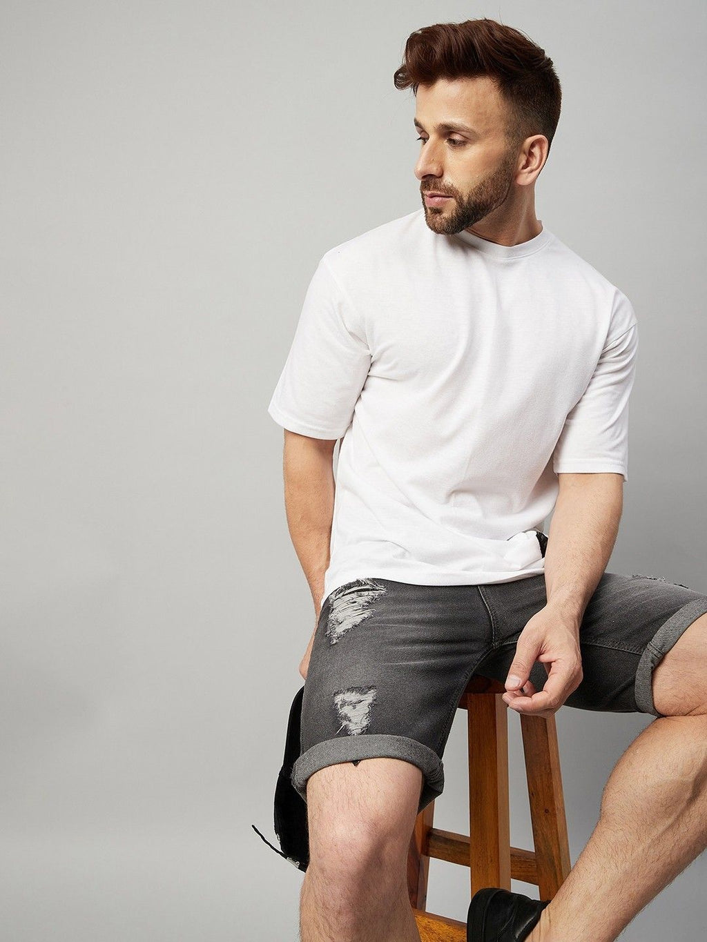 White Men Round Neck Oversized T-Shirt