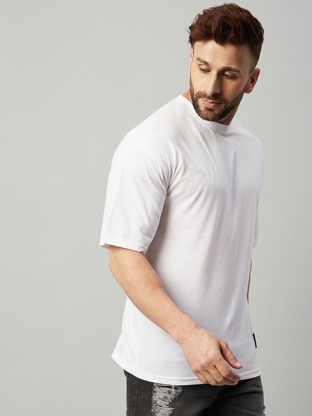 White Men Round Neck Oversized T-Shirt