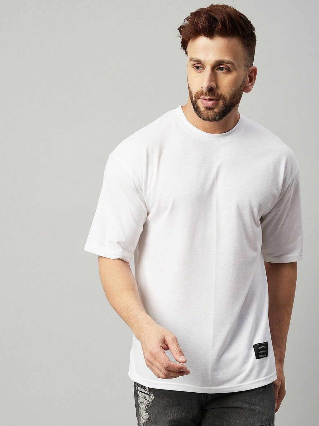 White Men Round Neck Oversized T-Shirt
