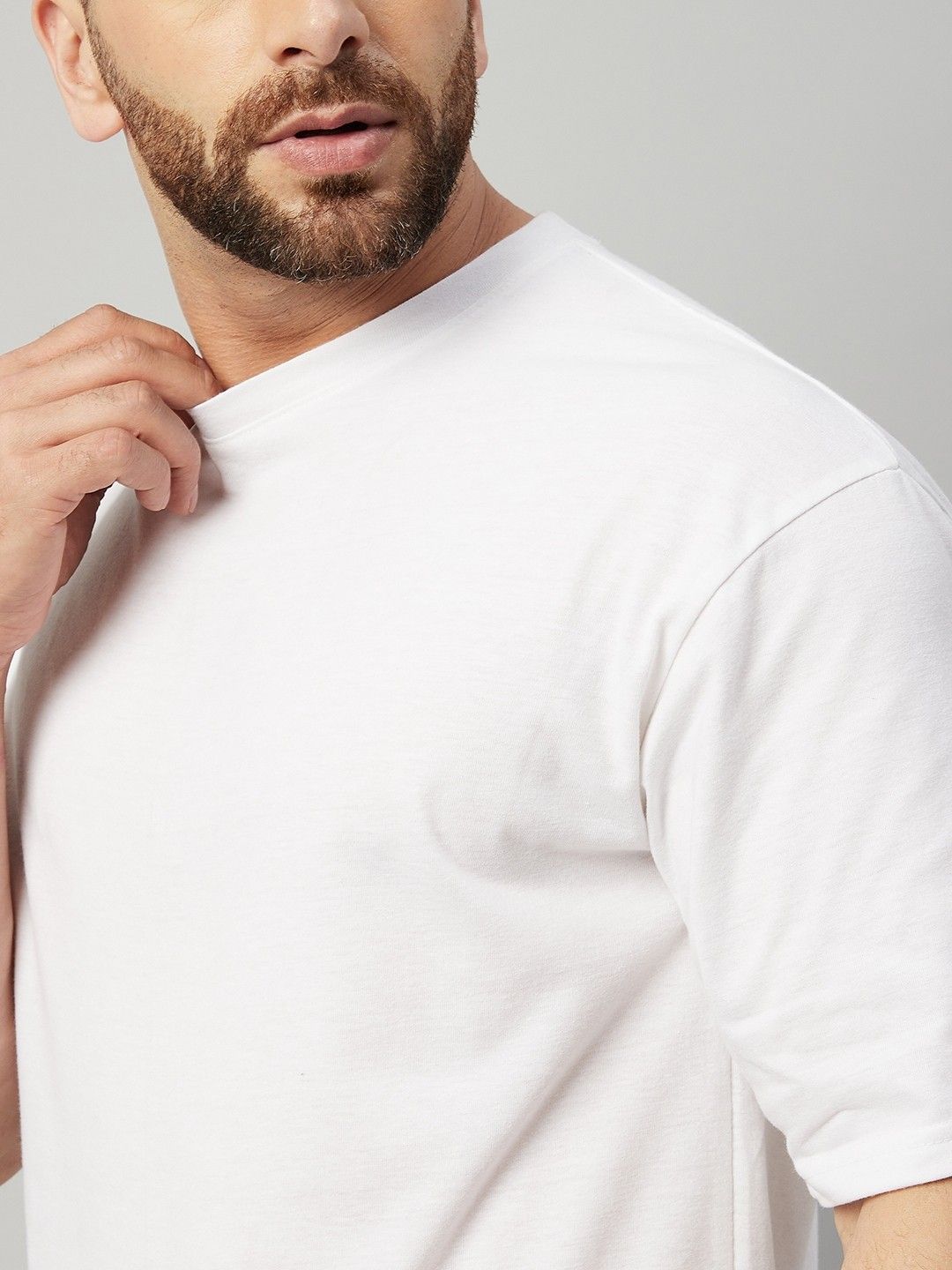 White Men Round Neck Oversized T-Shirt