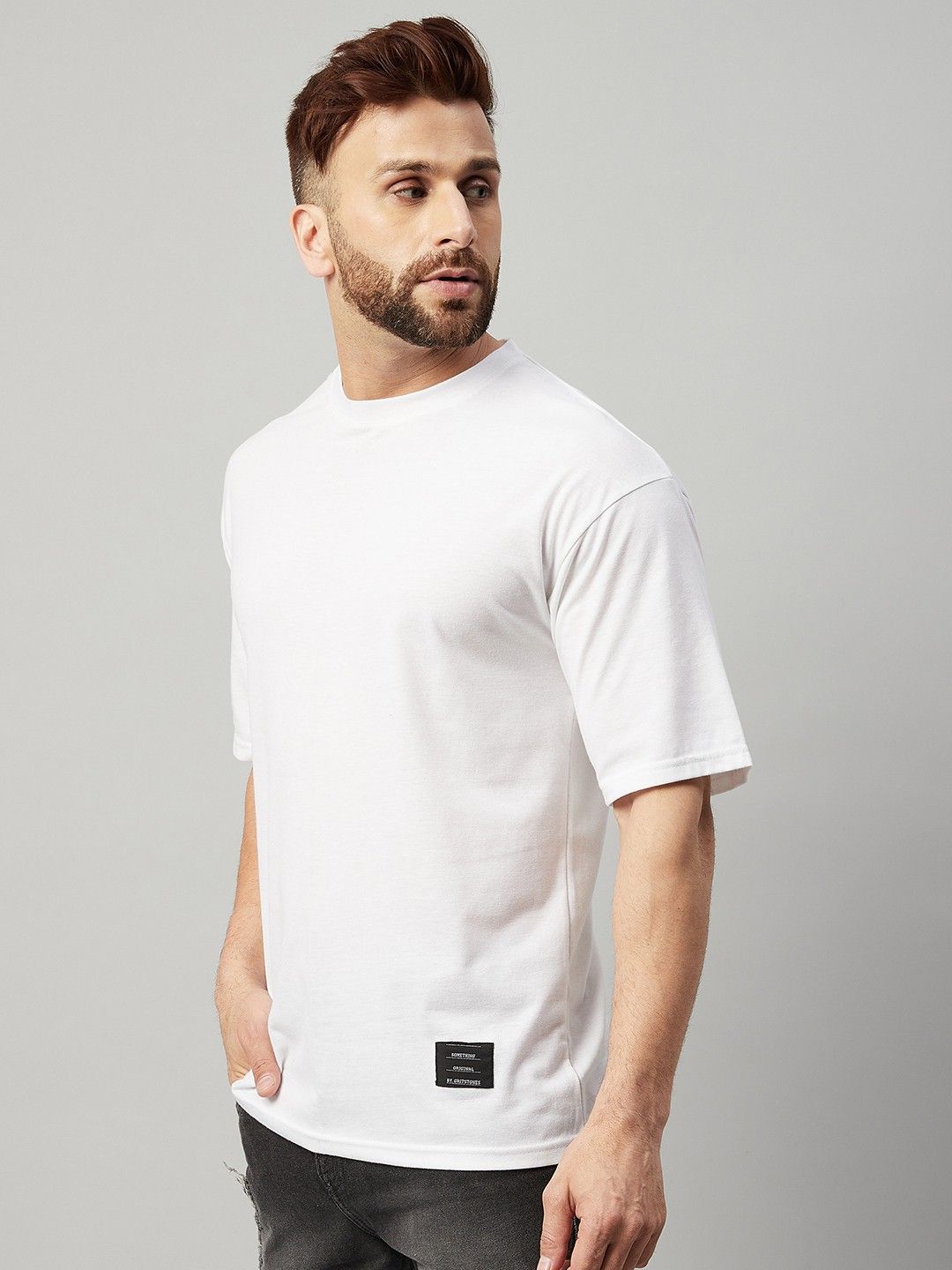 White Men Round Neck Oversized T-Shirt