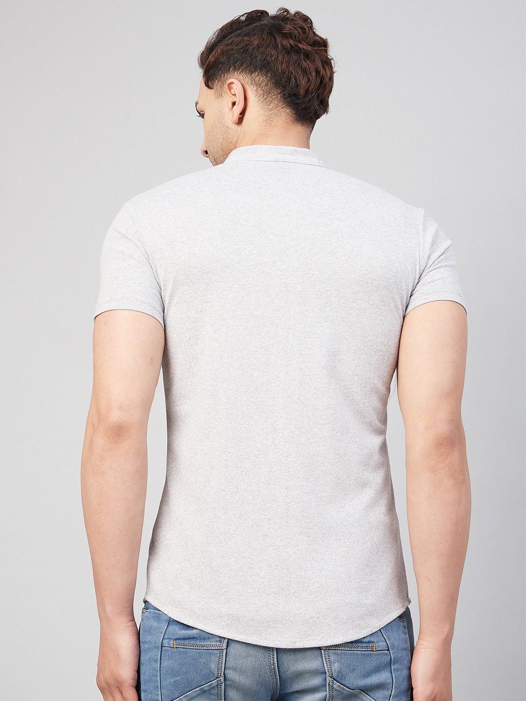 Grey Melange Half Sleeve Cotton Blend Shirt
