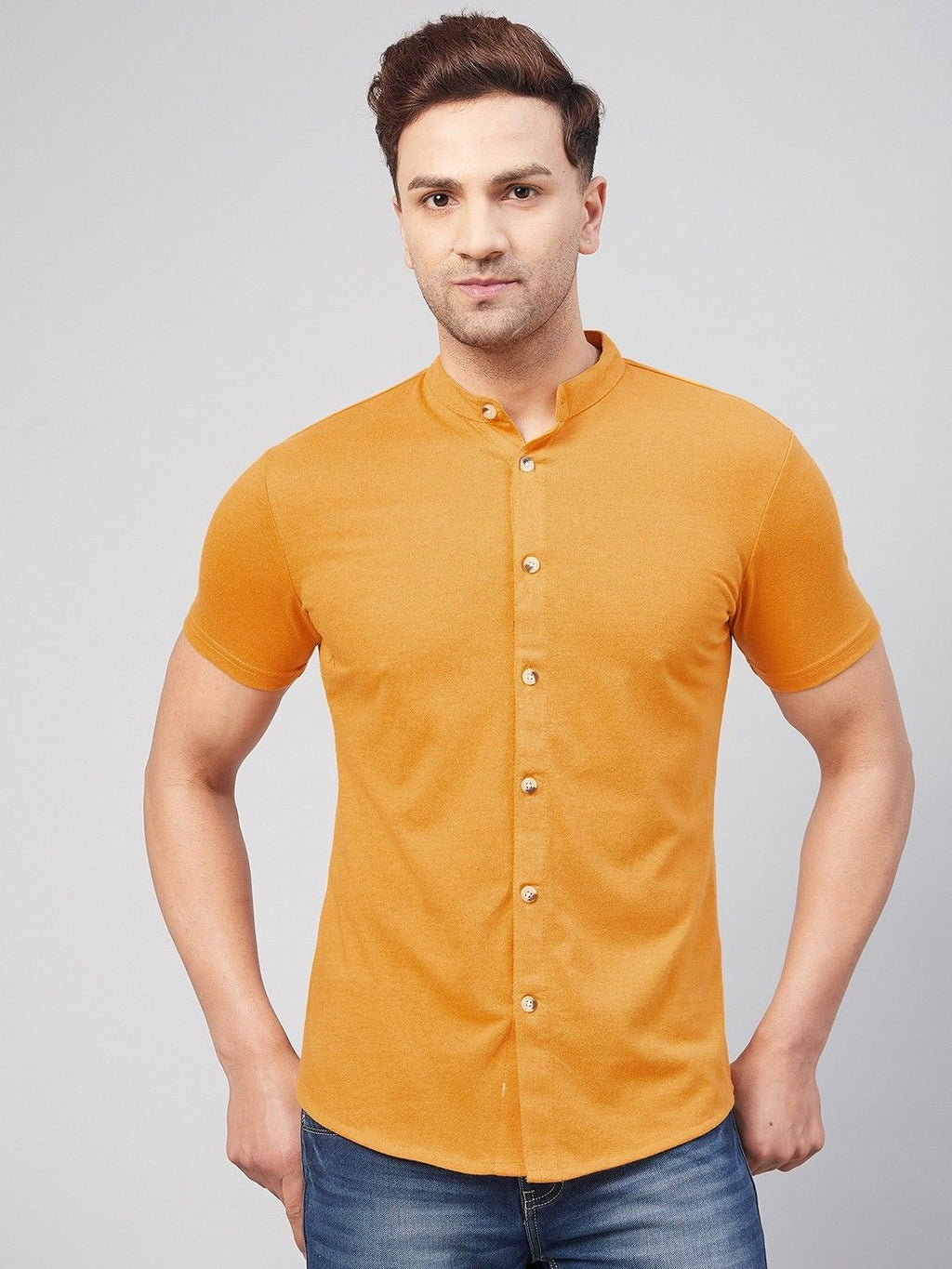 Mustard Half Sleeve Men Solid Shirt