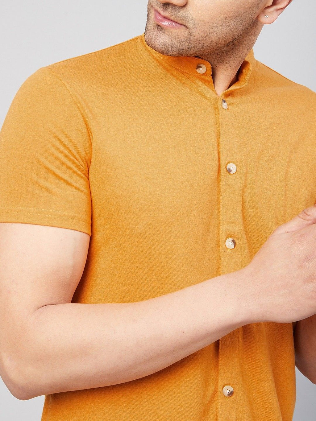 Mustard Half Sleeve Men Solid Shirt
