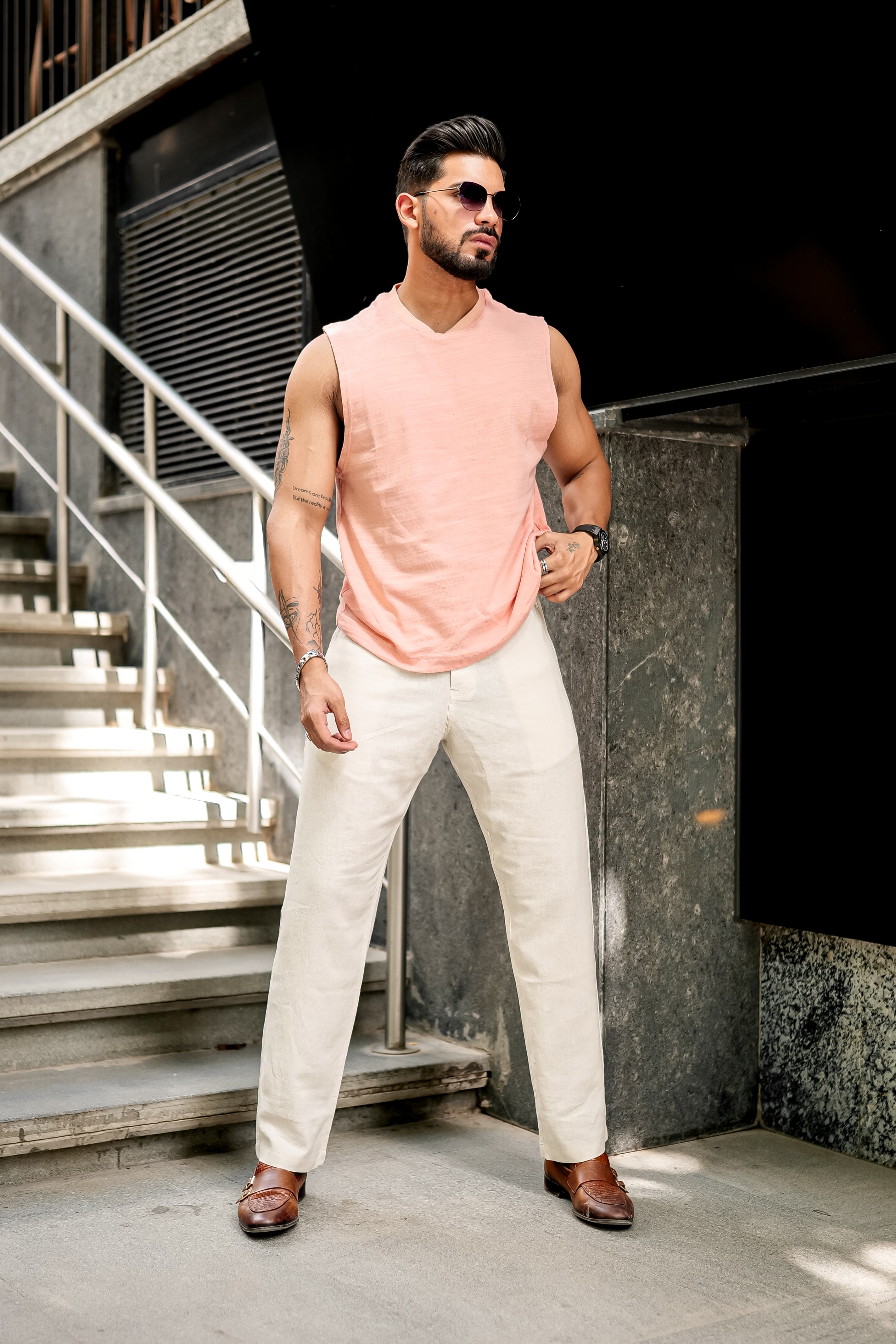 CORAL SLUB SLEEVELESS T-SHIRT