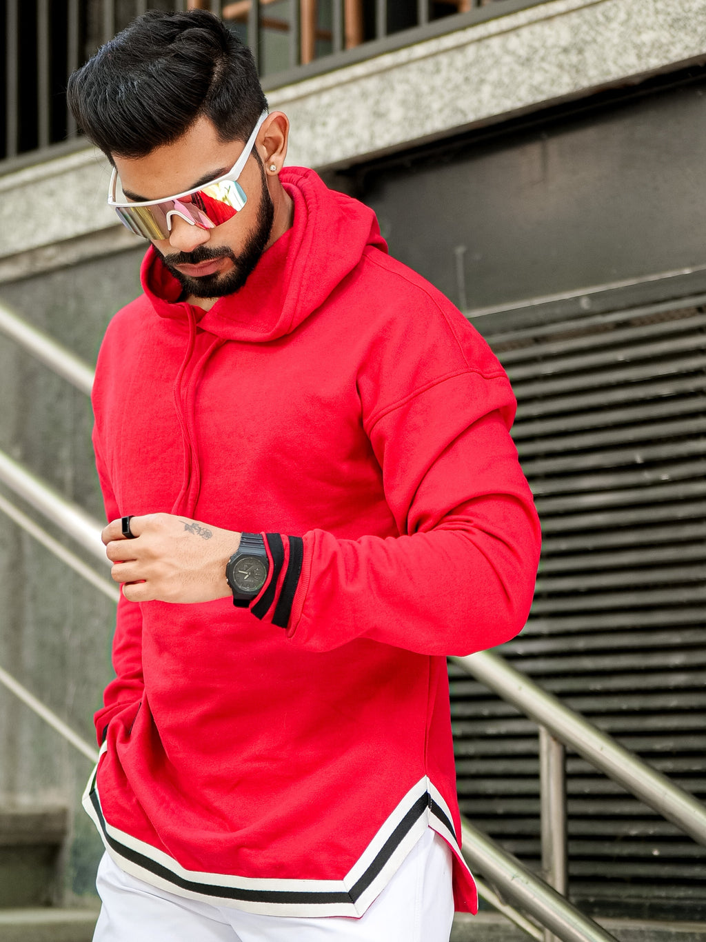 Red Oversized A-Line Hoodie