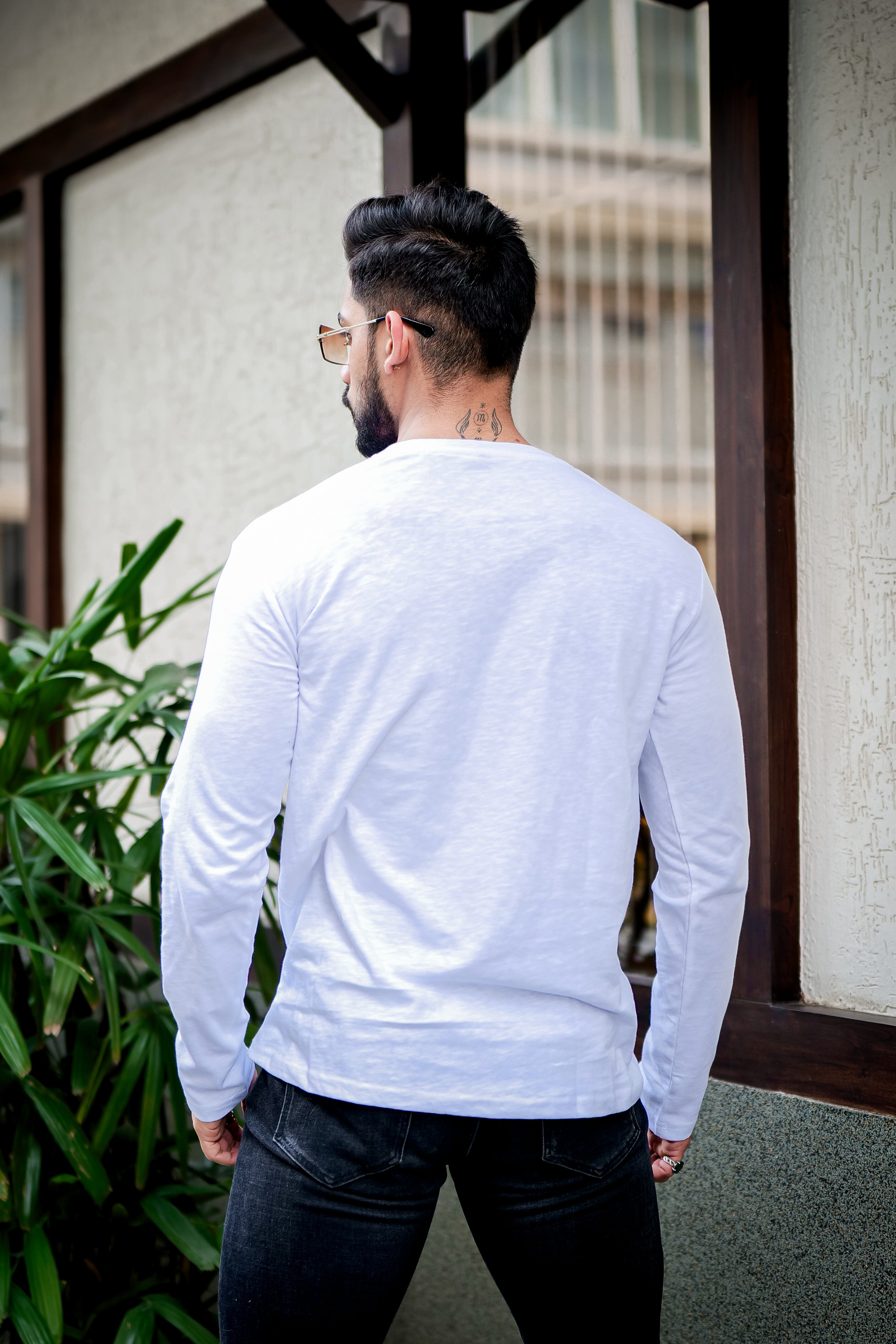 White Self Design Slub Henley T-Shirt